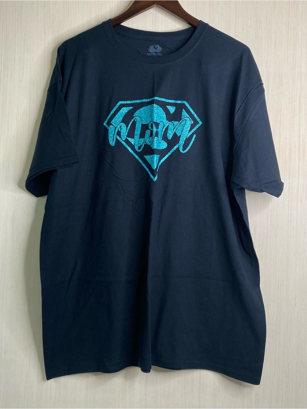 Fruit of the Loom Super Mom Heat Transfer Graphic T-Shirt Black XL